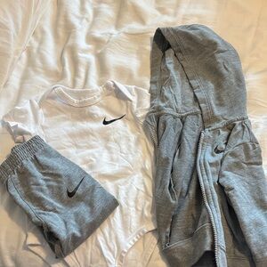 Nike Kids White Tee with Gray Shorts and Hoodie Set